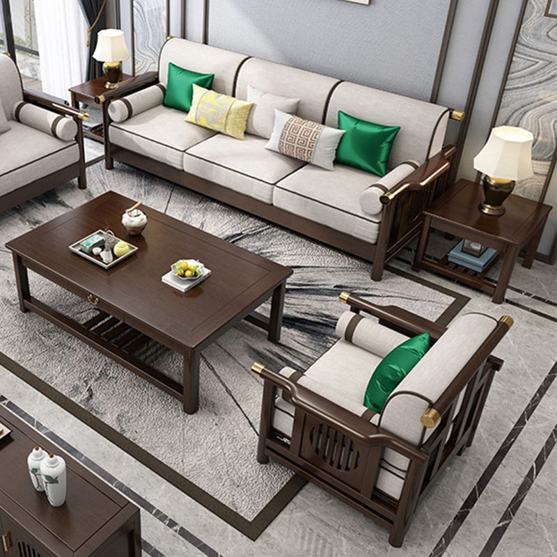 Contemporary Solid Wood Frame Cotton Blend Sofa in Brown For Living Room