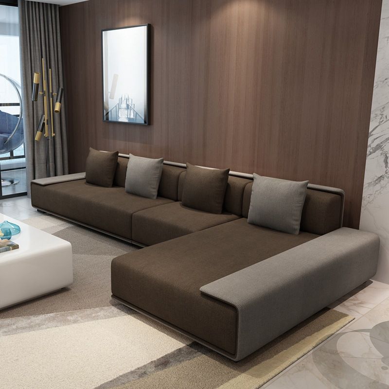 Contemporary L-Shape Sofa & Chaise with Bolster Pillows for Living Room
