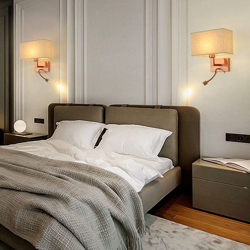 Modern Wall Sconce Metal Rectangle Shape Wall Light with Fabric Shade for Bedroom