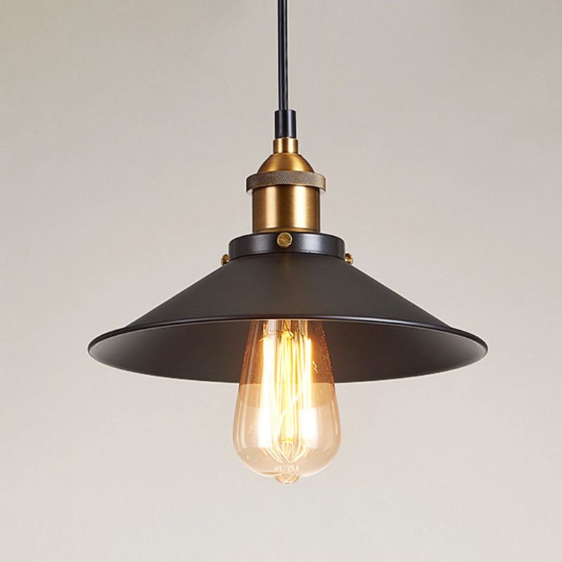 Métallique Cone Shade Pendant Light Antique 1-Light Restaurant suspendu luminaire en noir