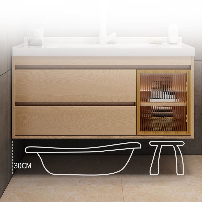 Wall Mount Vanity Mirror Single Sink Rectangle Door Wood Vanity with Drawers