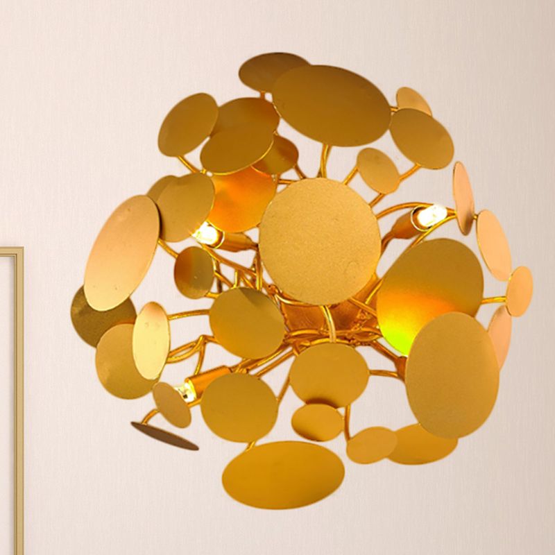 Circular Steel Wall Sconce Lighting Contemporary Style 4 Bulbs Living Room Wall Mount Light in Gold
