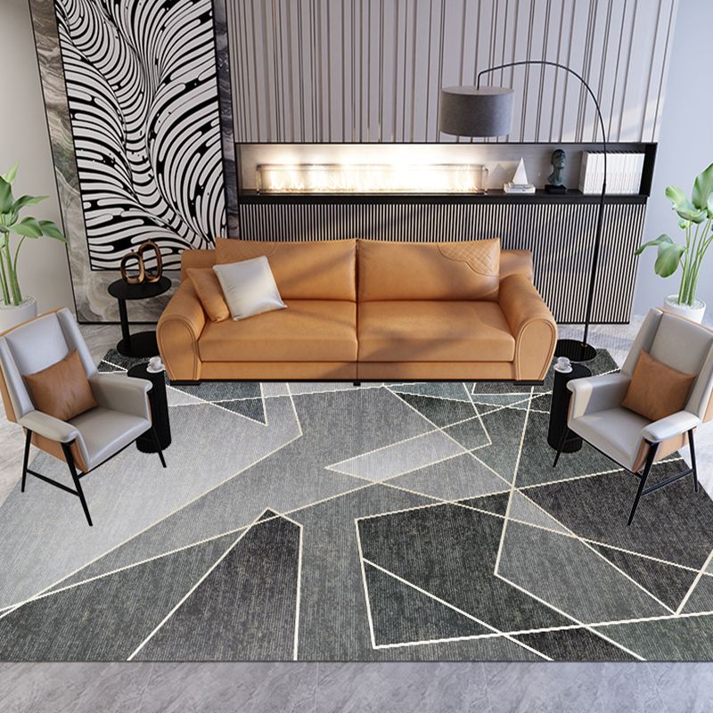 Unique Multicolor Striped Pattern Rug with Geometric Printed Polyester Modernist Rug Pet Friendly Anti-Slip Backing Area Rug for Bedroom