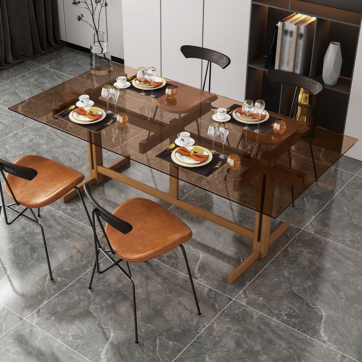 Tavolino in legno in legno massiccio tavolo da pranzo in vetro temperato per casa da cucina