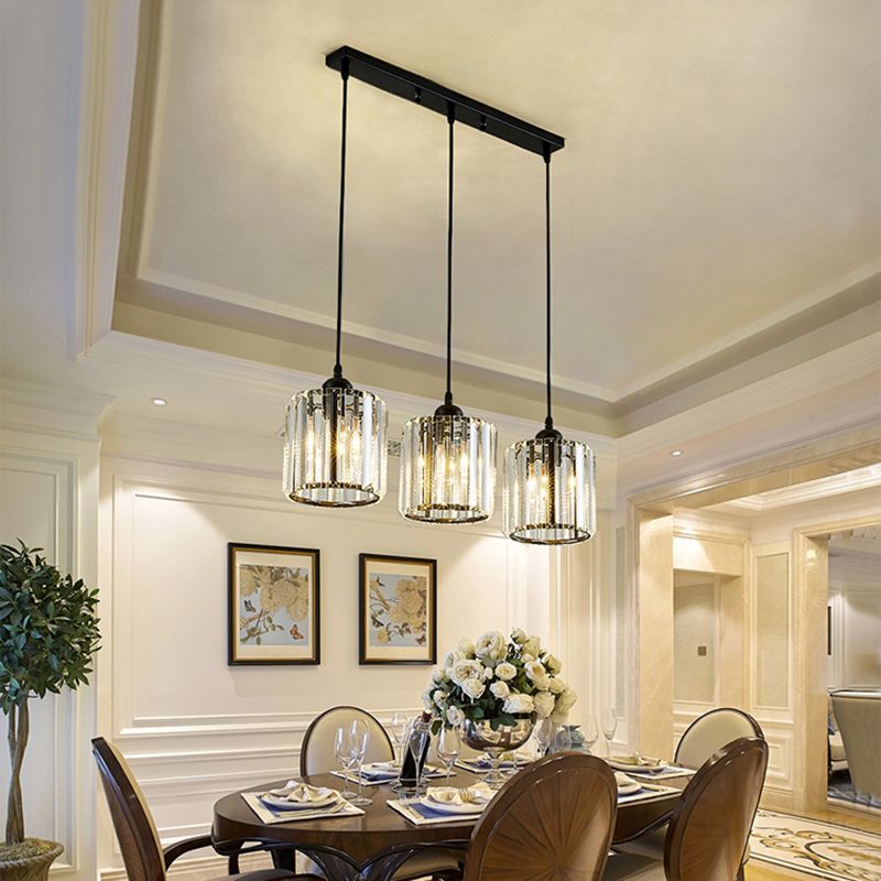 Lámparas de isla de cilindro de estilo moderno cristal 3 lámparas de encogimiento de luz