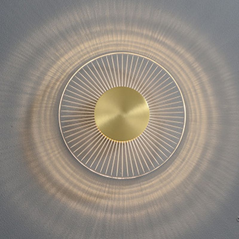 Modern Brass Wall Light Round 9" High LED Wall Sconce in Gold for Living Room