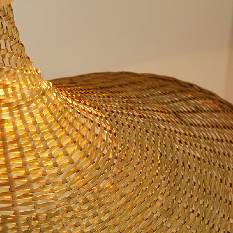 Asia Style Pendant Ceiling Light Beige Hat Hanging Pendant Light with Bamboo Shade