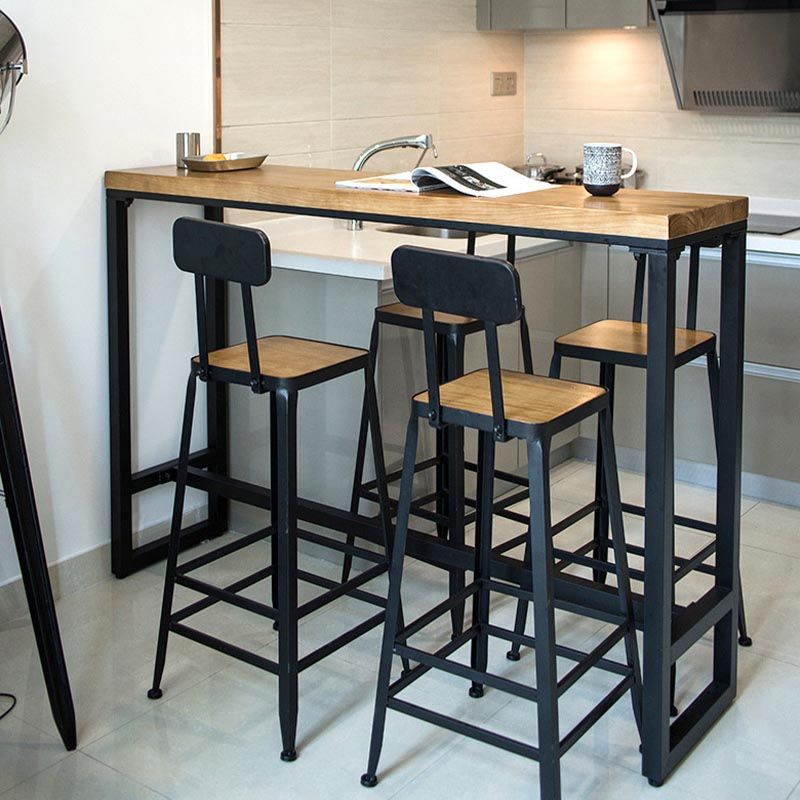 Industrial Solid Wood Bar Table Set Rectangular 1/5 Pieces Counter Table with High Stools