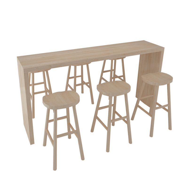 Solid Wood Bar Table with Double Pedestal Modern Rectangle Bistro Table
