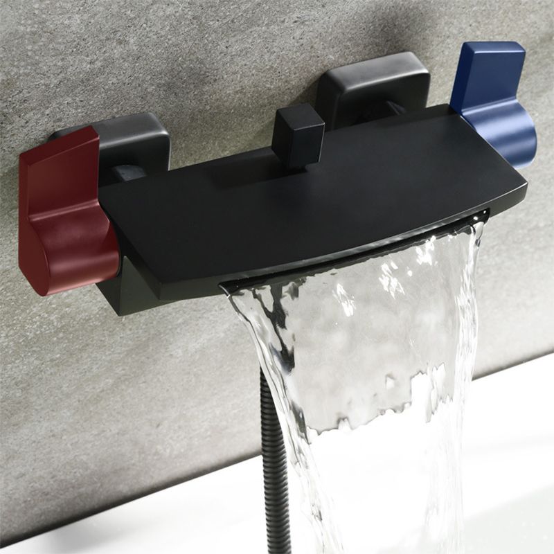 Modern Wall Mounted Metal Tub Filler Double Handles Waterfall Tub Faucet Trim