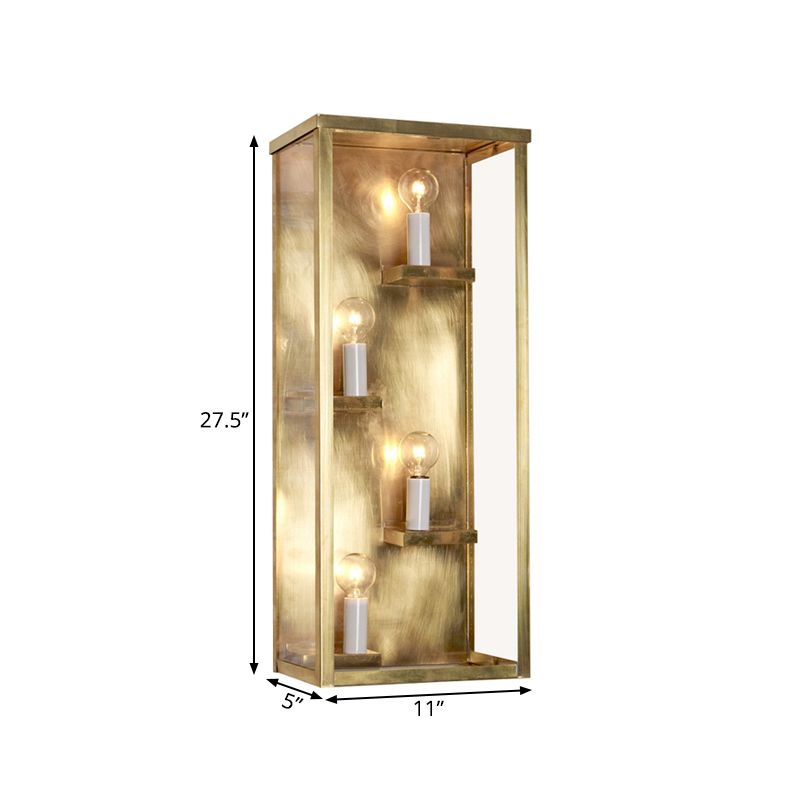 Cuboid Box Wall Mount Light Vintage Metallic and Clear Glass 4 Bulbs Gold/Black Sconce Light