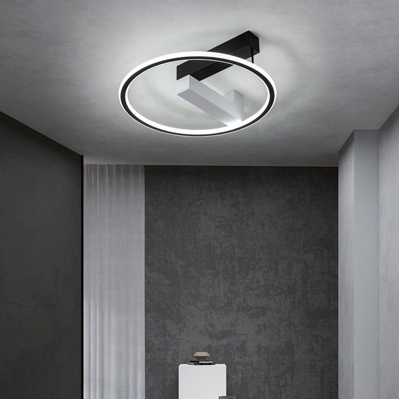 Modern Style Linear Ceiling Light Metal 1 Light Ceiling Lamp for Bedroom in Black