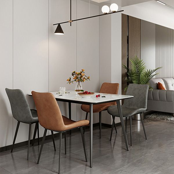 Polished Finish Dinette Table with Metal Legs Stone Top Indoor Dining Table
