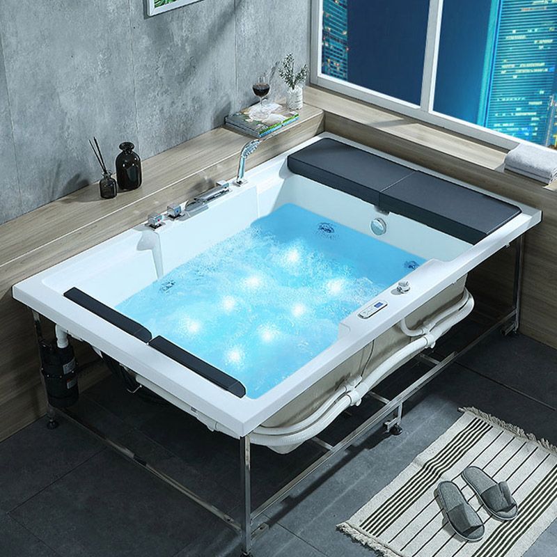 White Acrylic Rectangular Bathtub Contemporary Drop-in Tub with Internal Drain