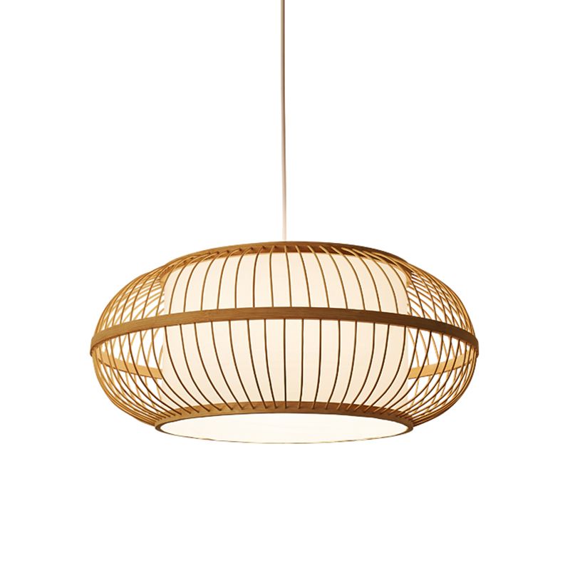 1 Kopfrestaurant Deckenlampe Asia Beige Hängende Leuchte mit Laternenbambusschatten