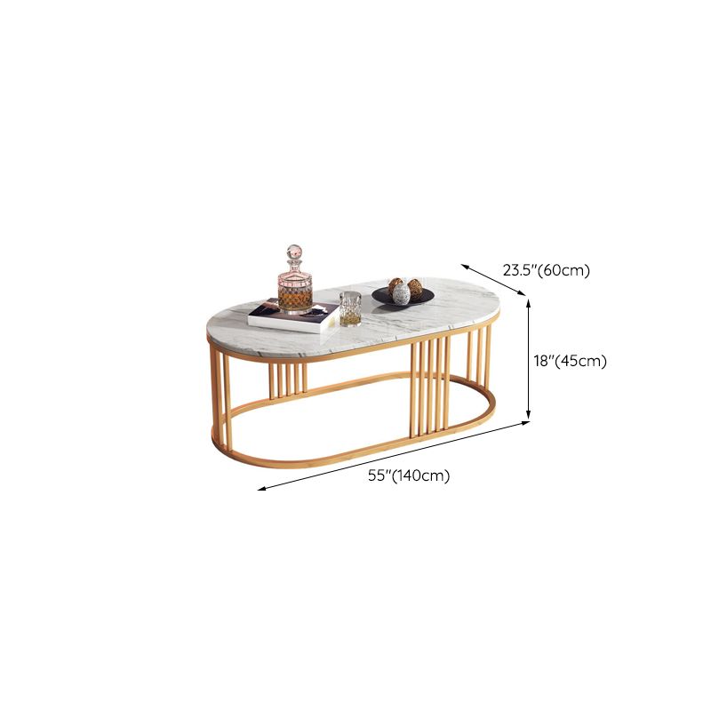 Glam Oval Coffee Table with Marble Top and Iron Frame Base 1 Piece