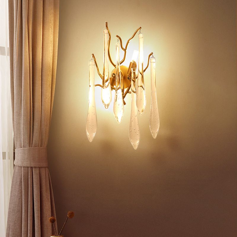Postmodern Style Crystal Wall Light Branch Shape 10" Wide Wall Sconce for Living Room
