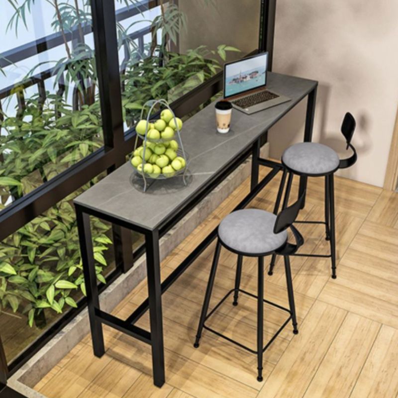 Stone Bar Dining Table Glam Rectangle Bar Table with Trestle Pedestal for Living Room