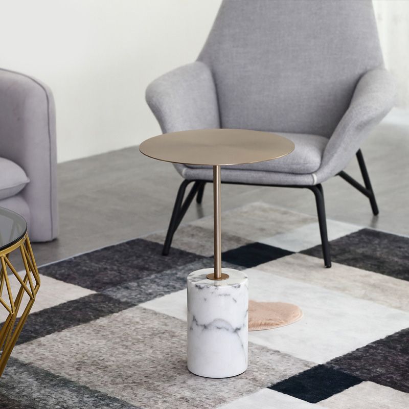 Round Pedestal Side Table Contemporary Mental Top End Table for Living Room