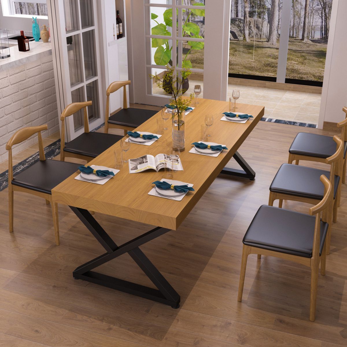 Rectangle 1/2/7 Pieces Dining Set Double Pedestal Dining Furniture