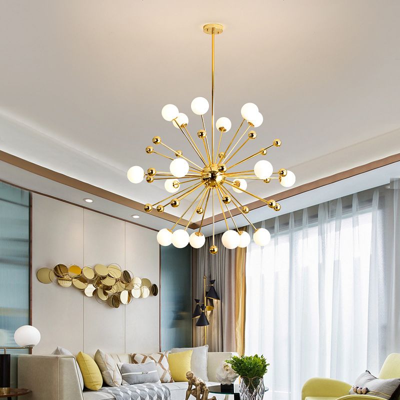 Golden Post-modern Style Metal Chandelier Dandelion Burst-shaped Multi-Lights Ceiling Pendant for Living Room