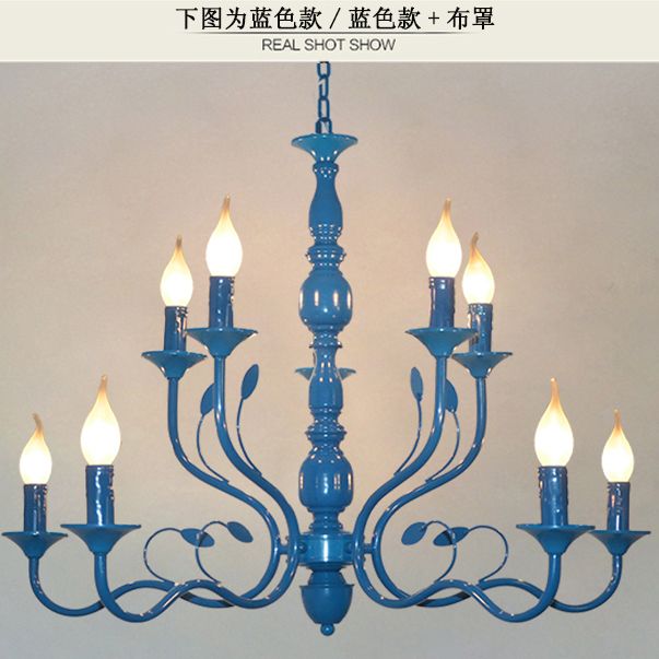 Candelera colgante de forma de vela de metal Vintage 10/12/16 Luces Luces Restaurante Lámpara de techo colgante en azul