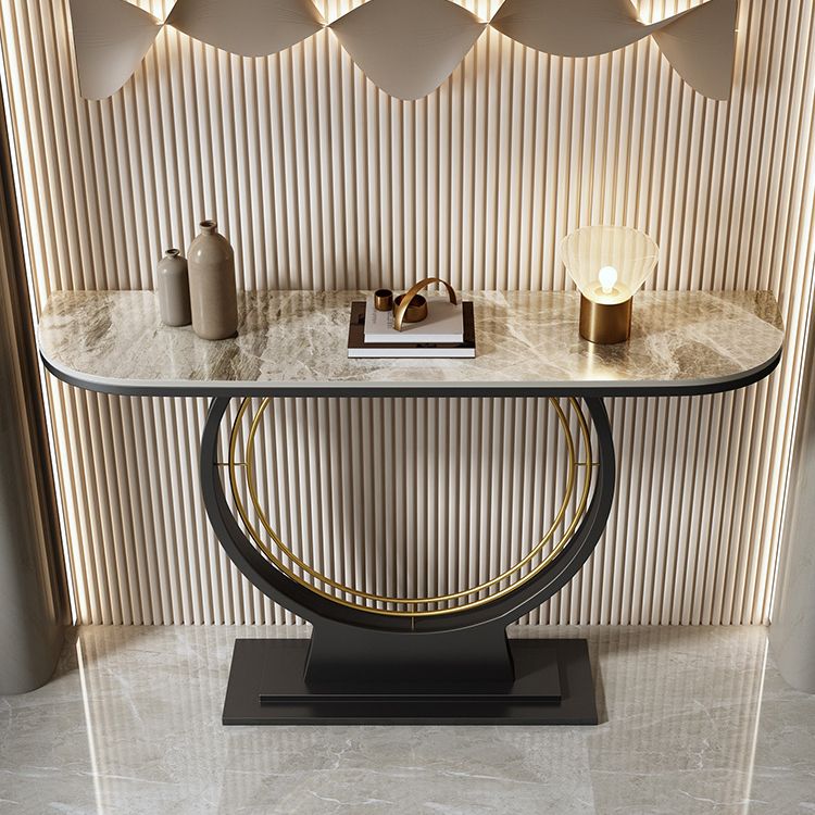 Modern Half Moon Console Accent Table Antique Finish Console Sofa Table