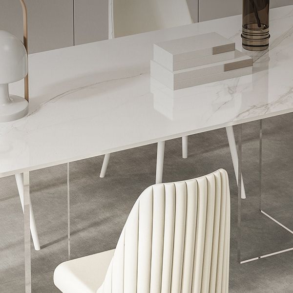 Modern 1/2/5/7 Pieces Rectangle Dining Set Sintered Stone Top Table with Leather Chairs