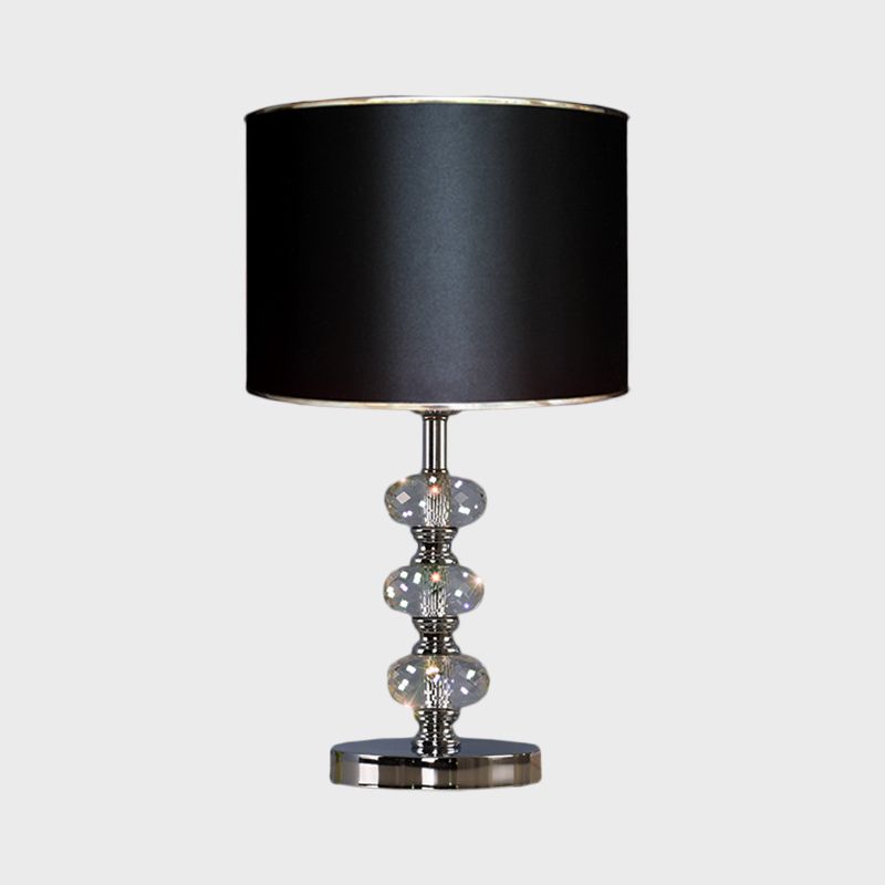 Traditional Barrel Nightstand Lighting 1-Light Fabric Reading Lamp in Black/Silver/Gold with Crystal Column