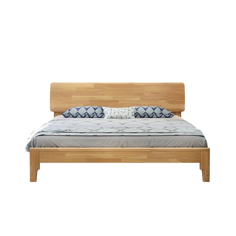 Scandinavian Pine Wood Panel Rectangular with Headboard Bed Frame