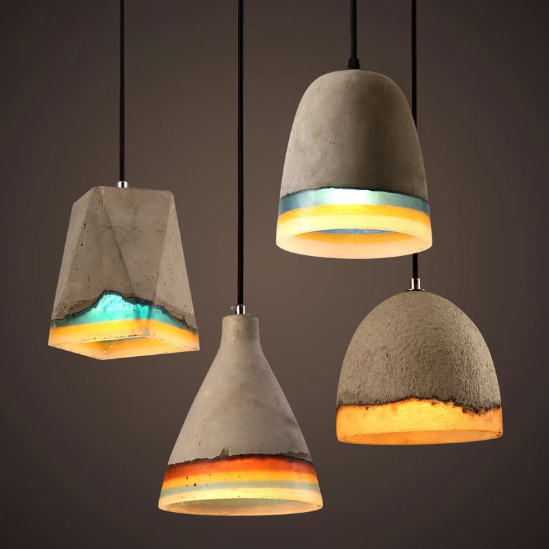 Contemporary Shaded Ceiling Light Cement 1-Light Restaurant Hanging Pendant Light in Grey