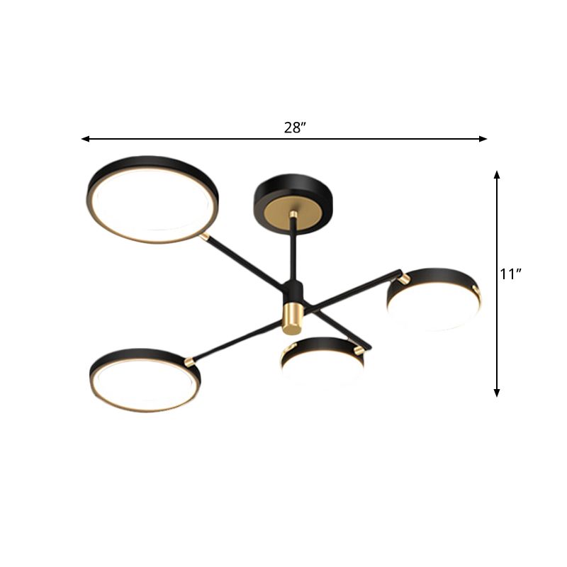 Round Dining Room Semi Flush Lamp Metallic 4-Light Modernist LED Flush Light Fixture in Black, White/Warm Light