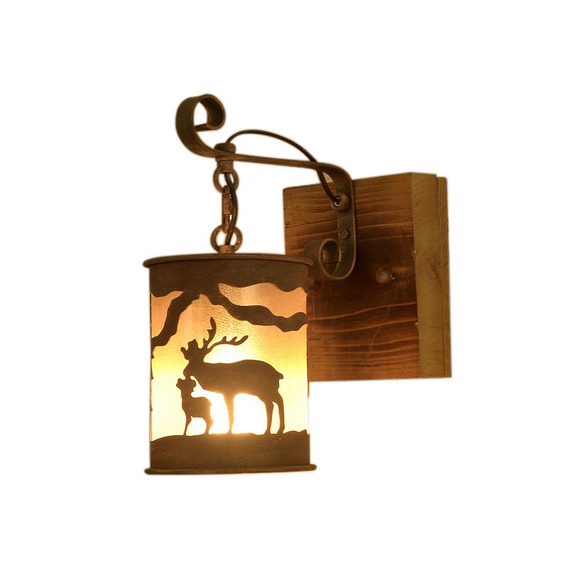 1 Bulb Porch Wall Mounted Lamp Country Rust Sconce Light Fixture with Cylinder Fabric Shade