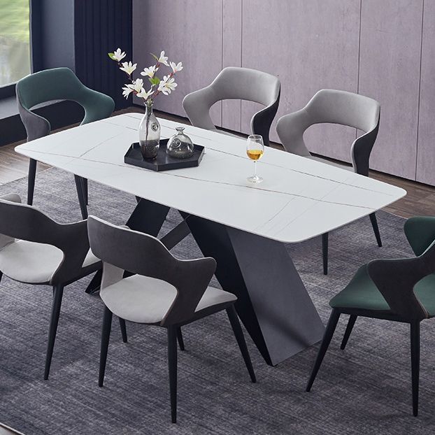 Metal Contemporary Rectangle Dining Table Sintered Stone Table for Dining Room and Kitchen