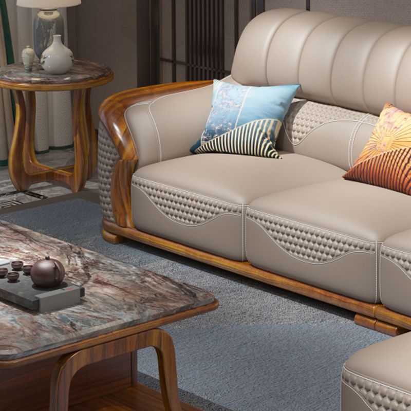 Solid Wood L-Shape Sectional Sofa Genuine Leather 3/4-Seat Sofa with Chaise