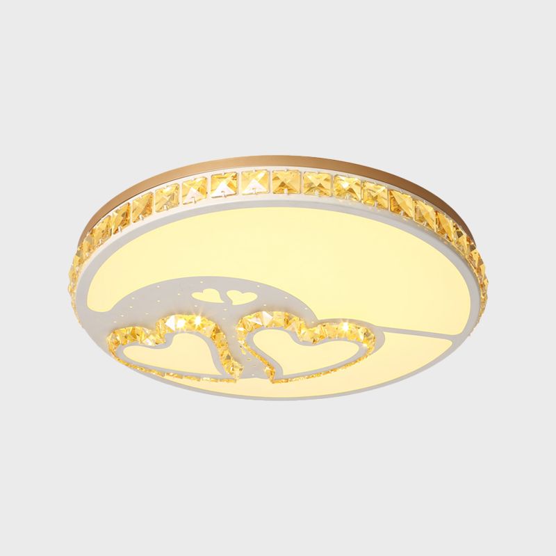 Moon Shaped Crystal Ceiling Flush Minimal Bedroom LED Flush Mount Light with Leaf/Loving Heart/Star Pattern in White