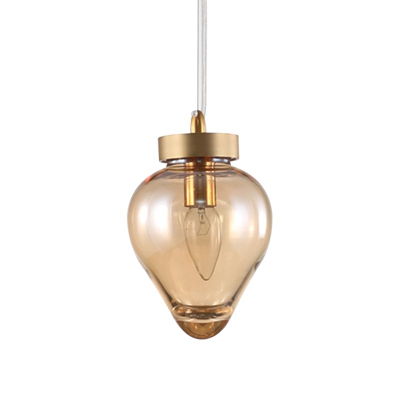 Gold Urn Pendant Lamp Modernist 1 Head Amber Glass Suspension Light for Dining Room