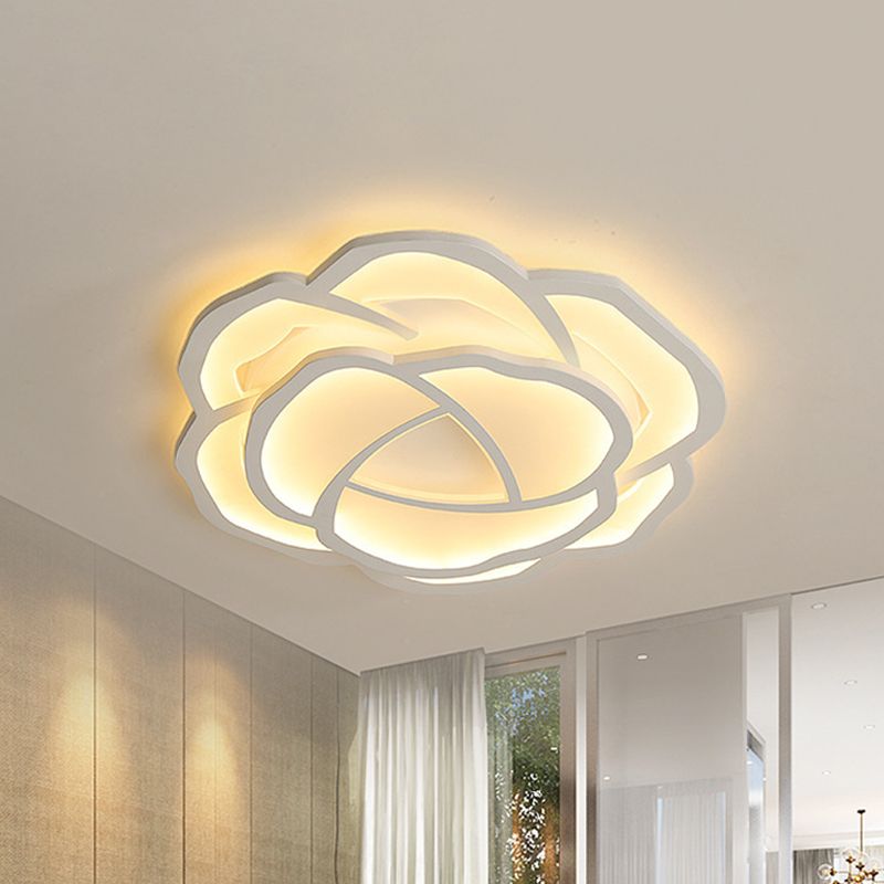 Modern Romantic LED Flush Mount Acrylic White Lifelike Rose Surface Ceiling Light, 16.5/20.5 Inches Wide