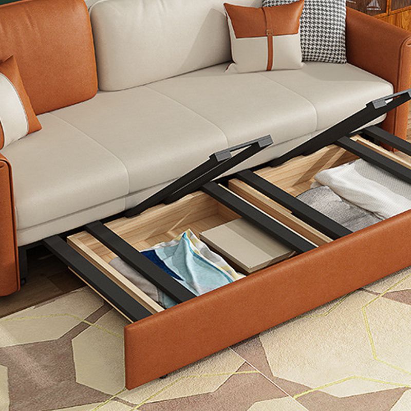 Faux leather Sleeper Sofa Orange Square Arms Sofa Bed with Upholstered, 33.85 " Wide