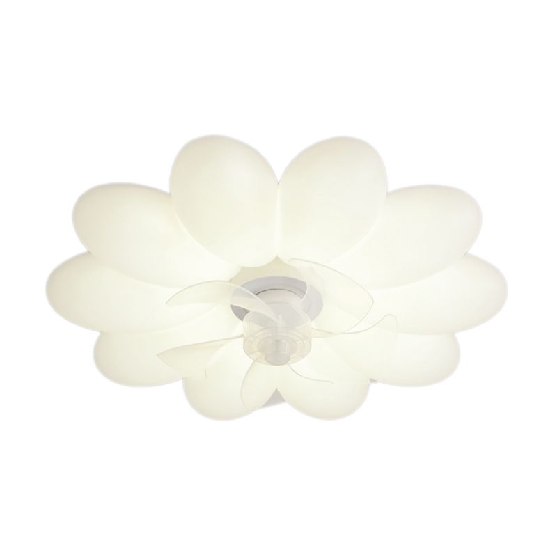 Modern LED Ceiling Fan Flower Shape Fan Lighting in White for Bedroom