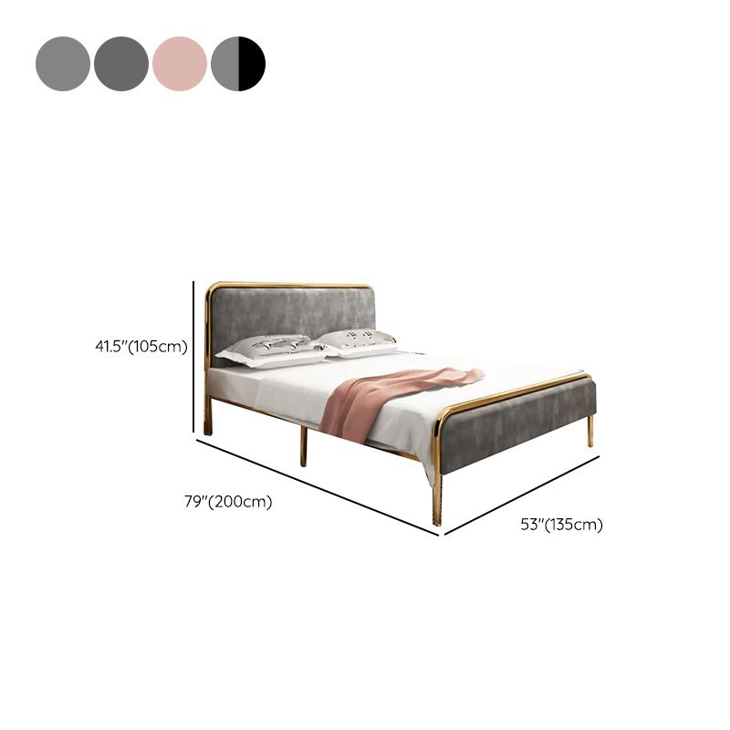 Glam Platform Bed Iron Frame Standard Bed with Rectangular Headboard