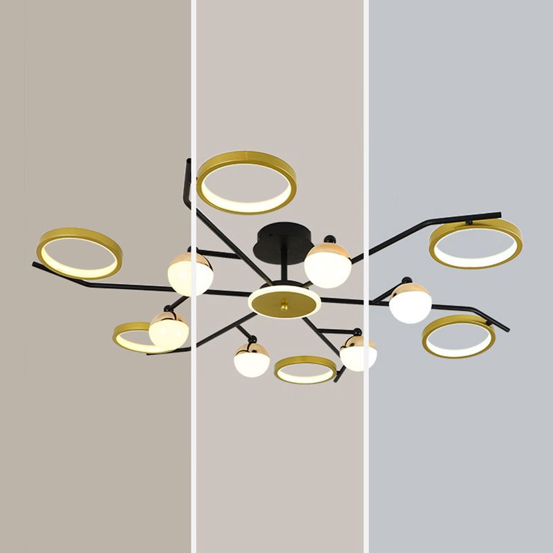 Gold verzweigte Deckenlampe postmoderne Metall -LED -Halbflush -Halterung Licht