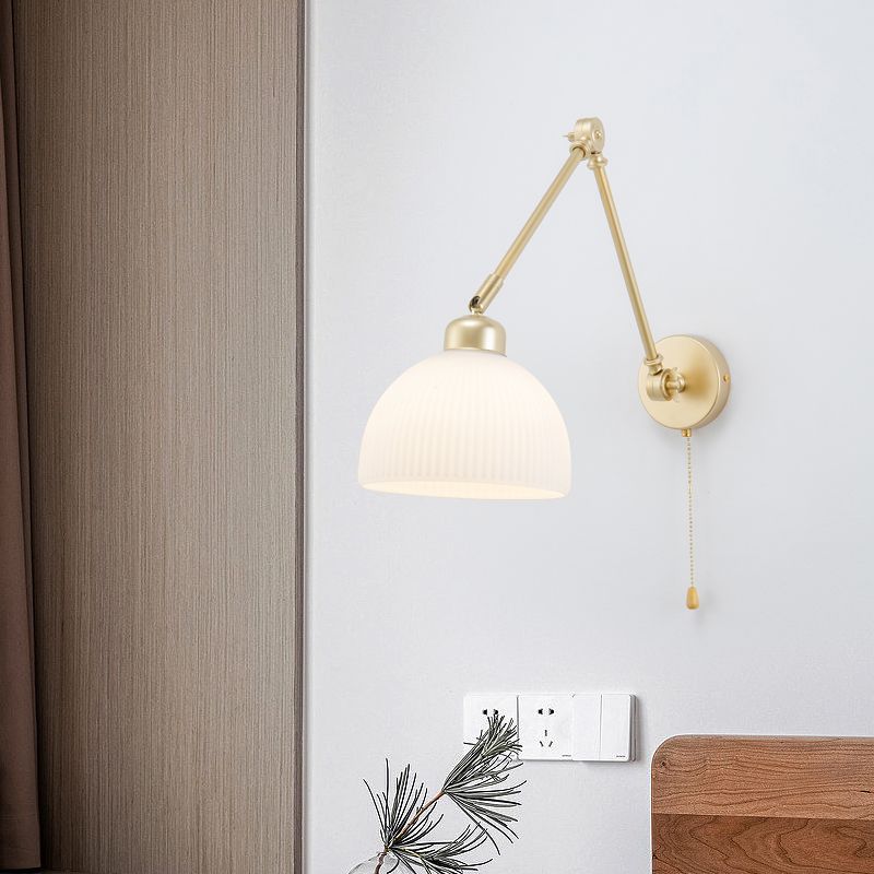 Modern Metal Wall Sconce Dome Shape Wall Light with Glass Shade for Bedroom