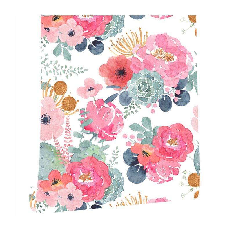 Rural Watercolor Peony Wallpapers PVC Temporary Peel and Stick Multicolored Wall Covering for Home