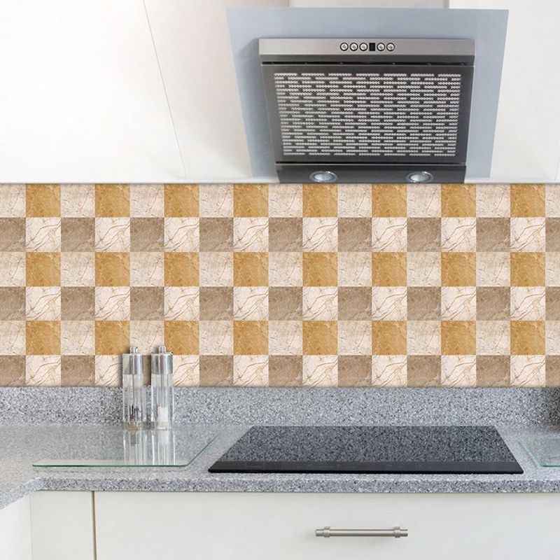 50 Pcs Mosaic Tile Stick Wallpapers Modern Classic Marble Wall Covering in Brown, 6' x 6"