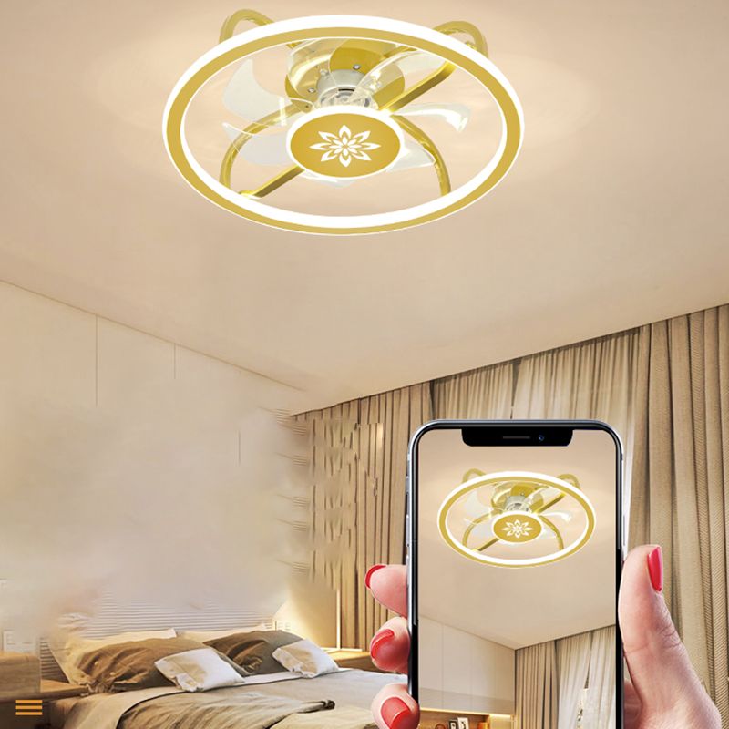 Kids Style Geometry Ceiling Fan Lights Metal 2-Light LED Flush Lights in Gold