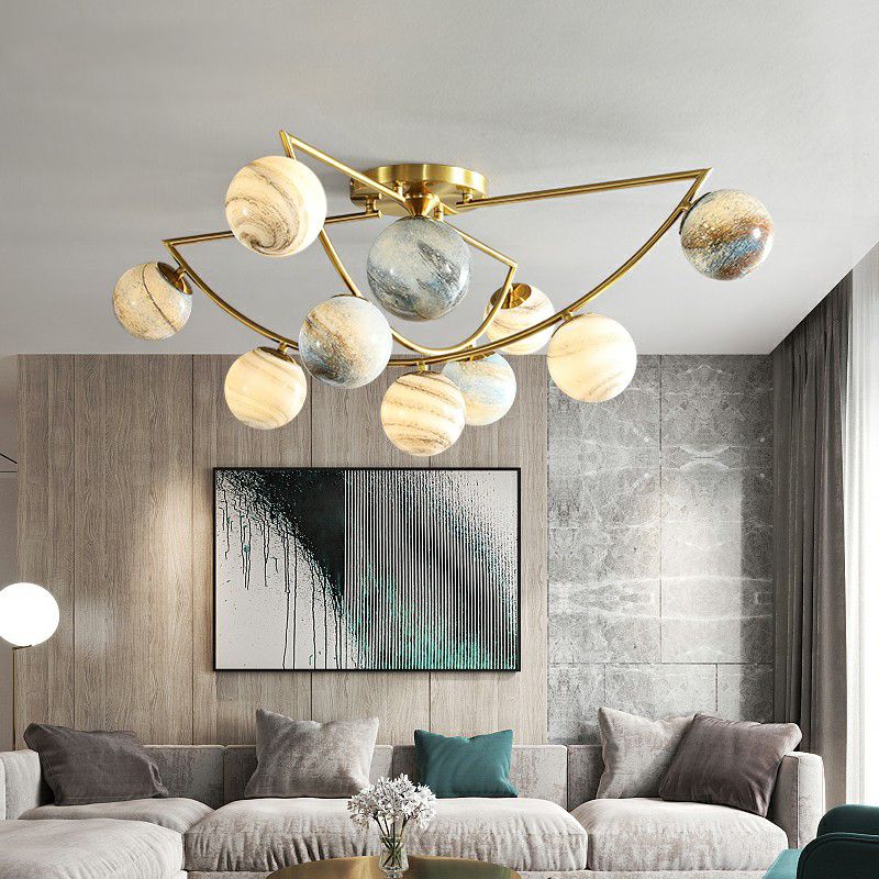Cosmos Planet Plafond Lamp Noordse Ombre Glass Slaapkamer Semi Flush Mount Chandelier in Gold