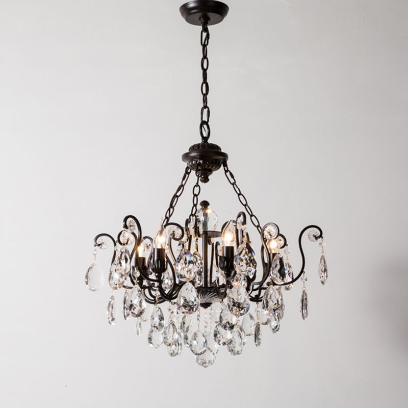 Swirling Chandelier Light Antique Metal Suspended Lighting Fixture with Crystal Droplet