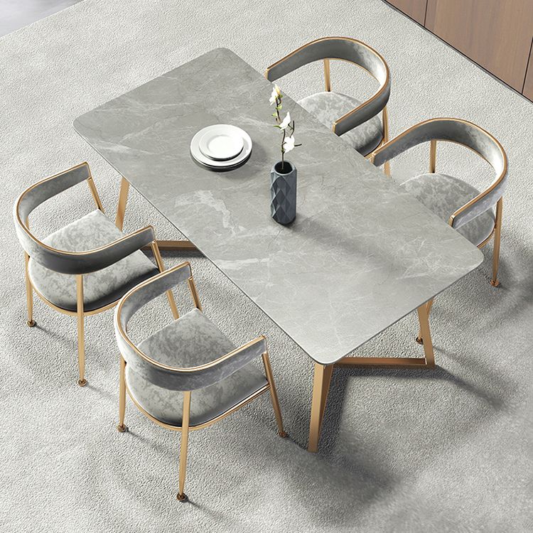 Metal Traditional Luxury Rectangle Table Sintered Stone Table with Sled Base