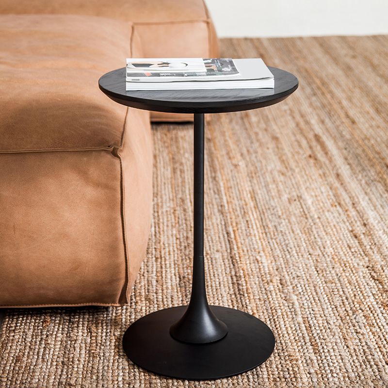 Scandinavian Round Solid Wood Top Side Table Metal Pedestal End Table